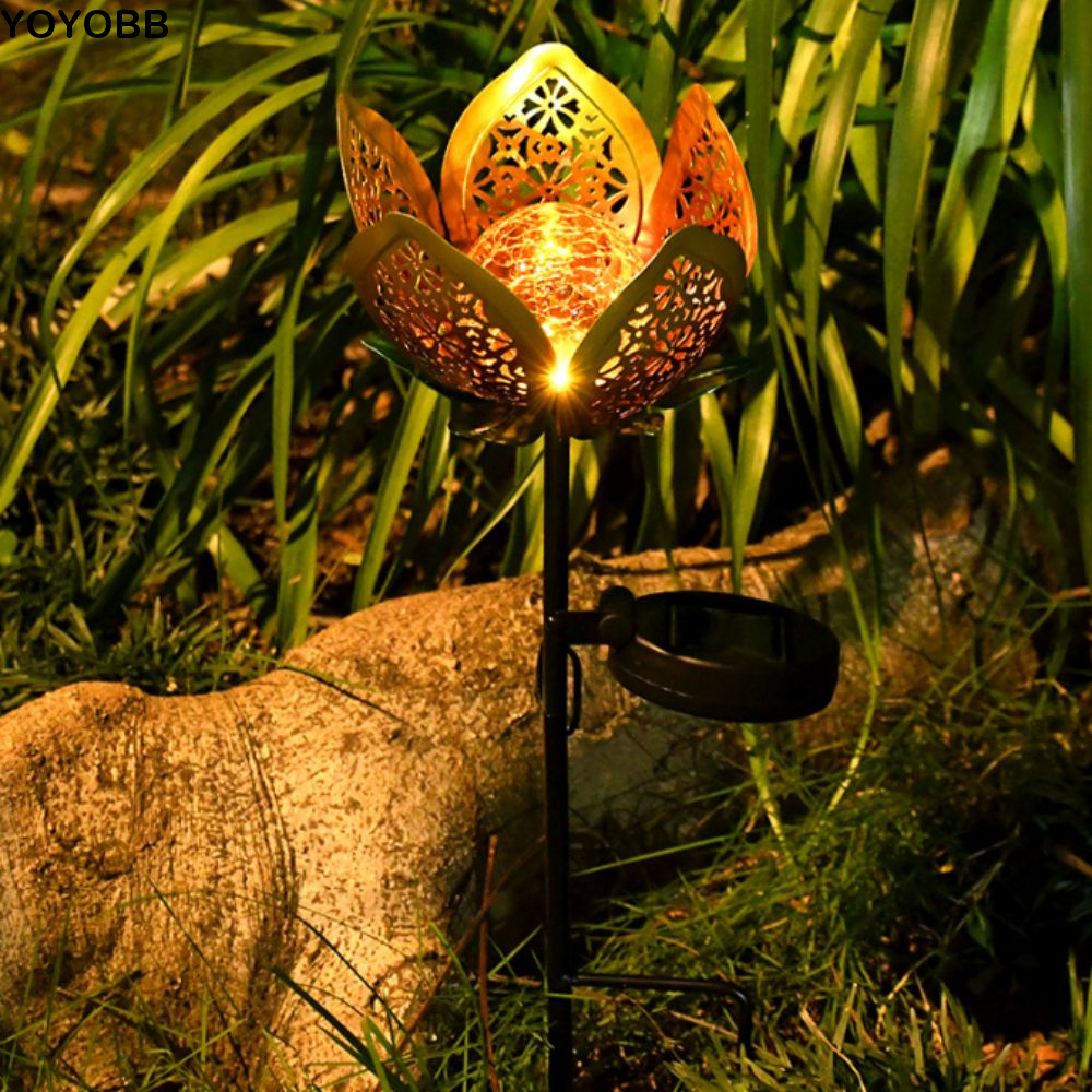 Outdoor Lighting Ground Fixtures - Lotus Shaped Solar Powered Lamp Hollow
