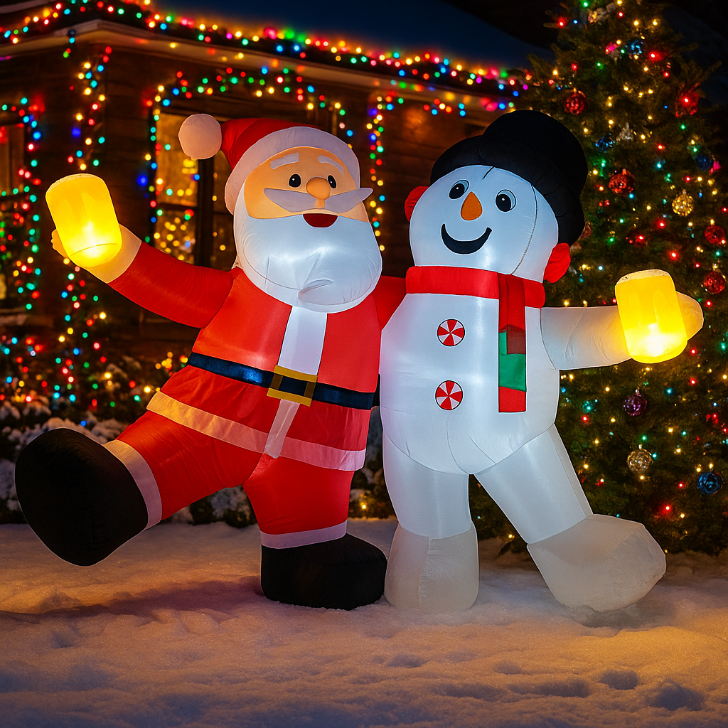 Outdoor Lighting Xmas - 1.8M/5.9FT Inflatable Santa Claus and Snowman