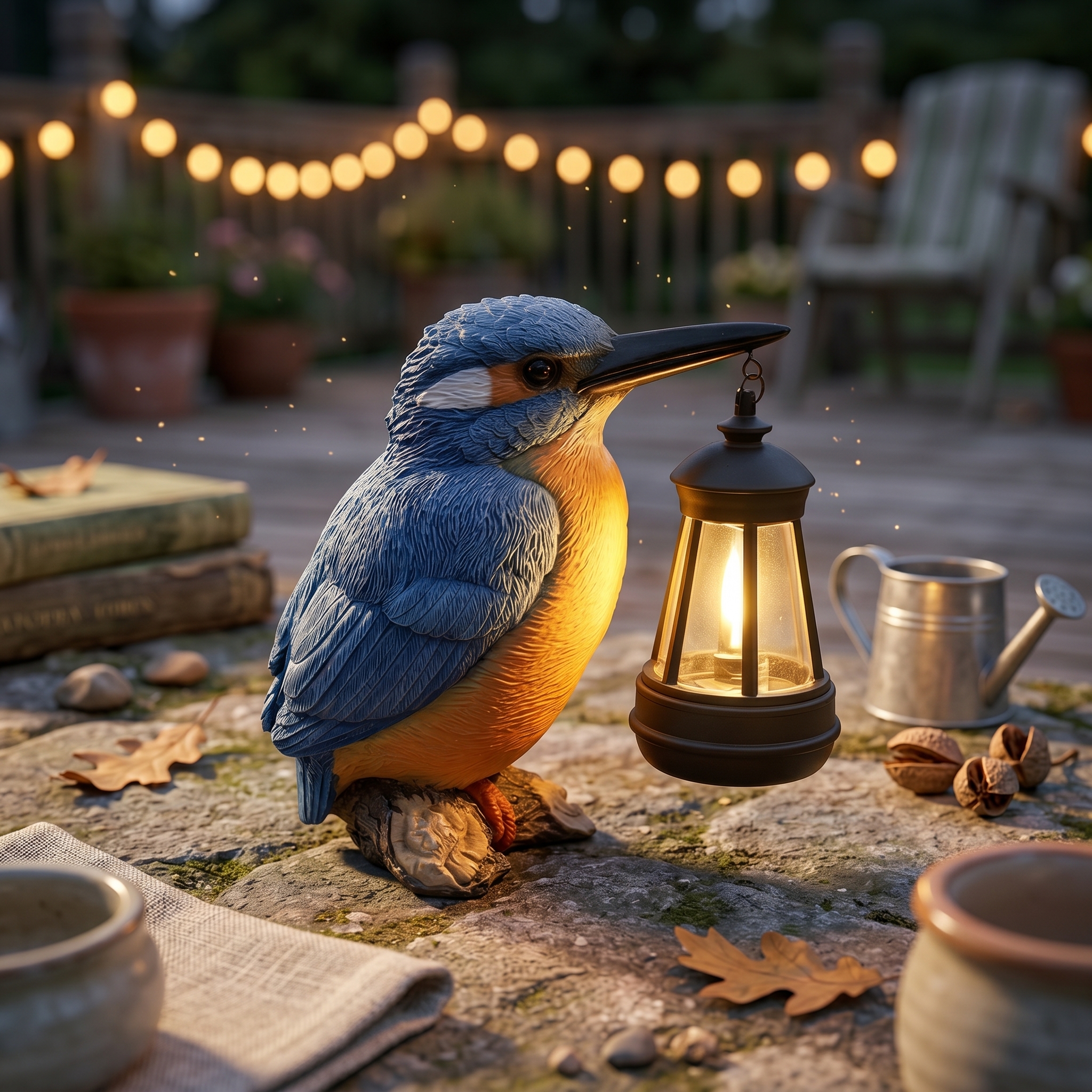 Outdoor Lighting Design - Solar Kingfisher Statue Resin Hanging Lantern