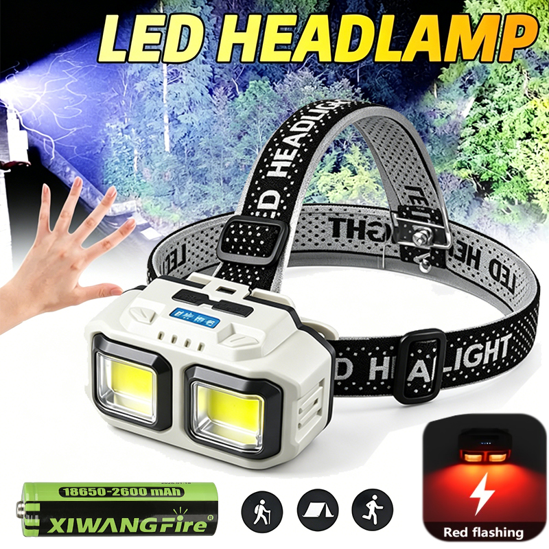 Outdoor Lighting Xmas - COB LED Headlamp Rechargeable Headlight,Waterproof Work
