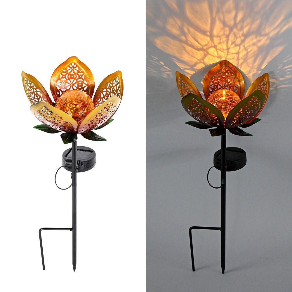 Outdoor Lighting Ground Fixtures - Lotus Shaped Solar Powered Lamp Hollow