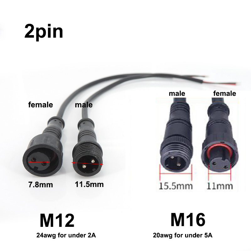 M12 M16 Waterproof 2 Pin core  - Outdoor Lighting Extension Cable ulasan dan harga