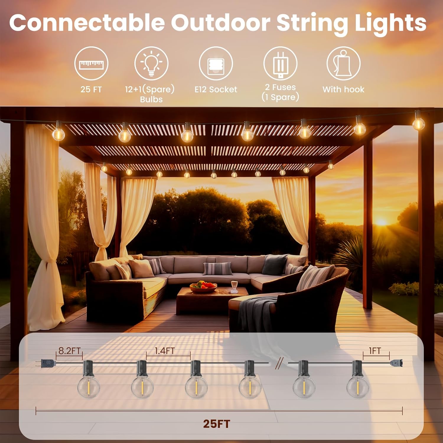 Outdoor String Lights 25 FT, P - String Light Bistro ulasan dan harga