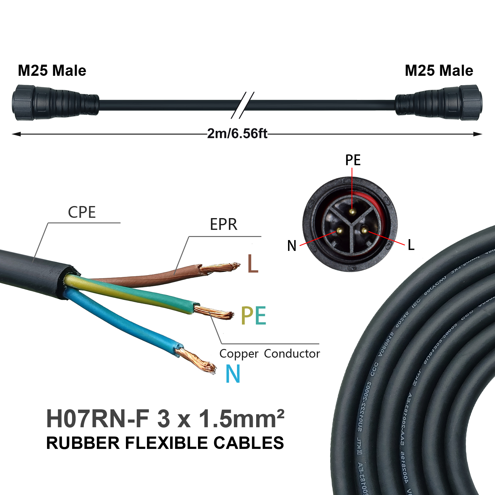 M25 AC Cable 2M for WVC 600/70 - Outdoor Lighting Extension Cable ulasan dan harga
