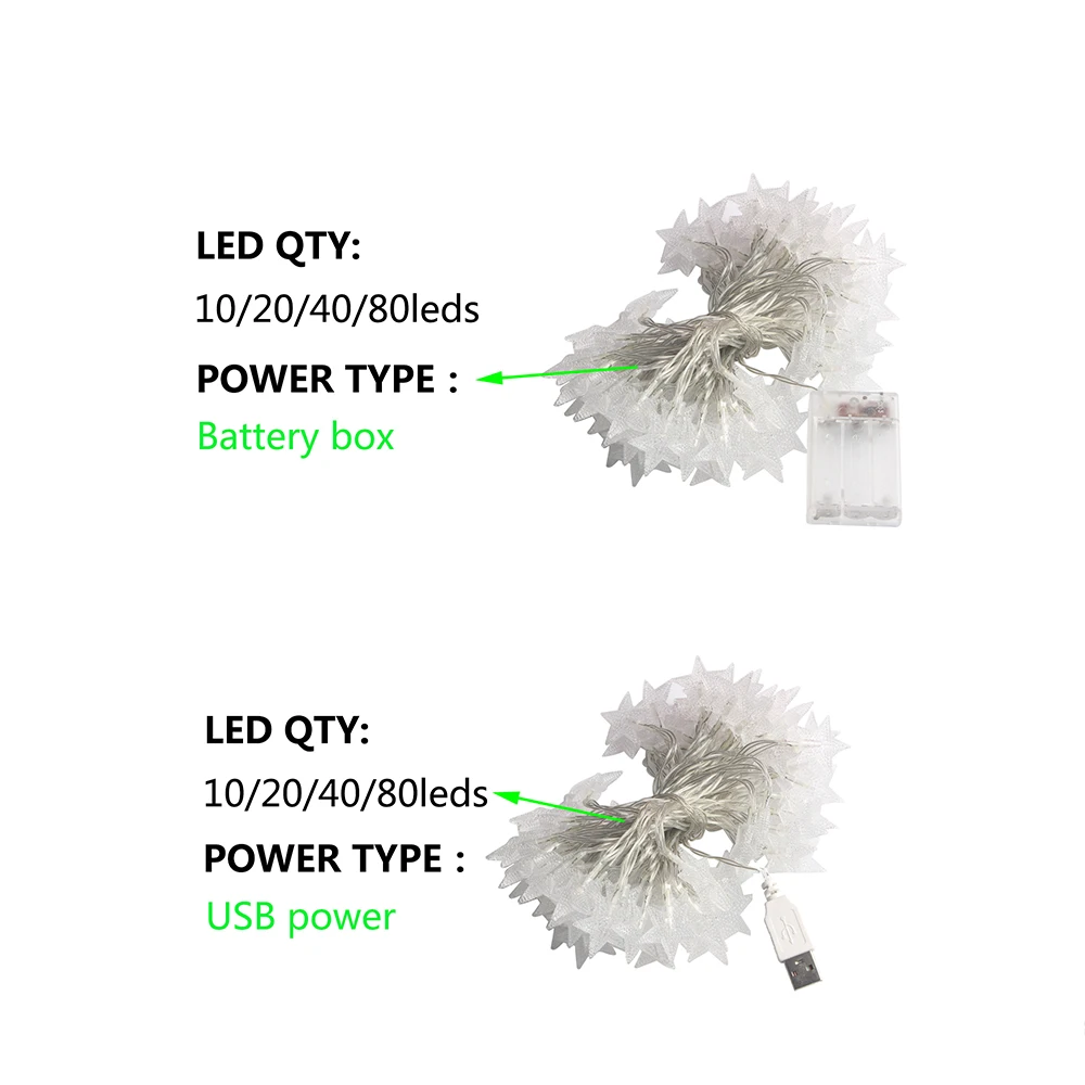 LED Star String Lights USB/Bat - Outdoor Lighting On House ulasan dan harga