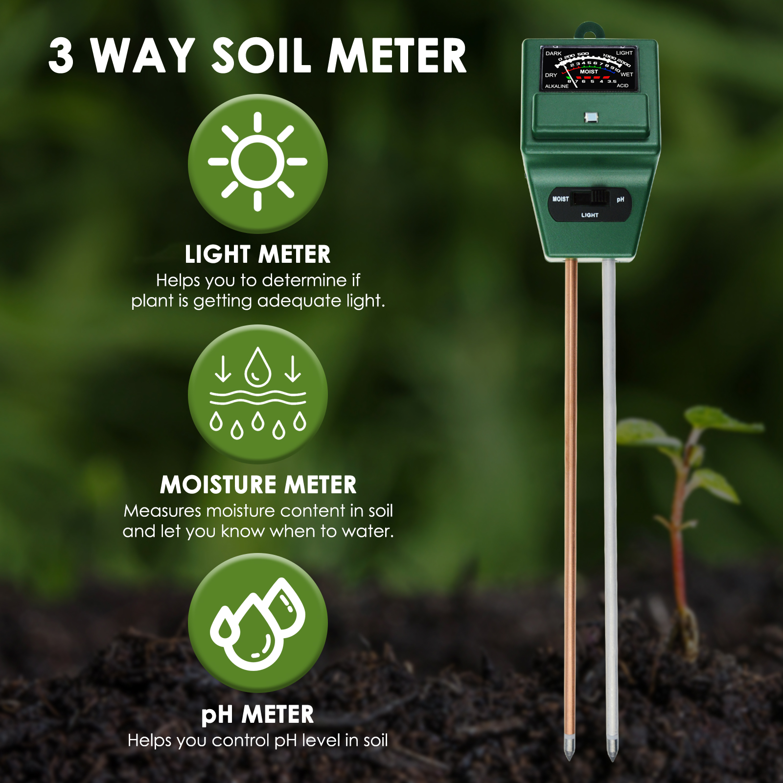 3-in-1 Soil PH Moisture Light  - Outdoor Lighting Expressions ulasan dan harga