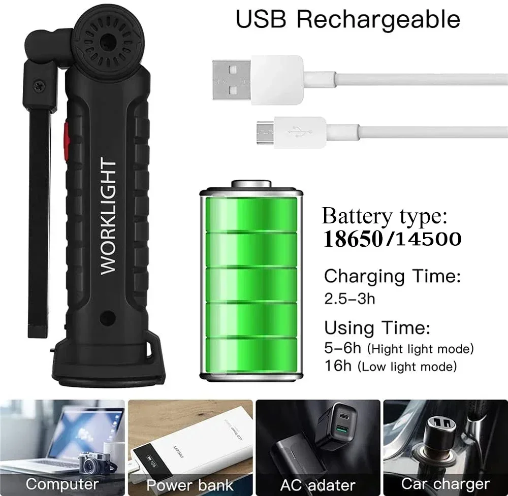LED COB Flashlight USB Recharg - Outdoor Lighting Beacon ulasan dan harga