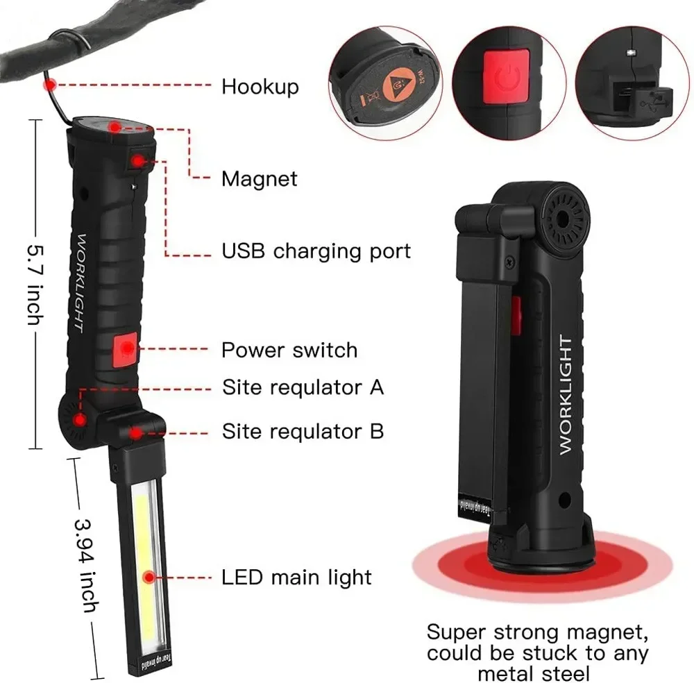 LED COB Flashlight USB Recharg - Outdoor Lighting Beacon ulasan dan harga