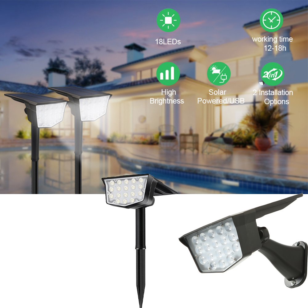 2Pcs Solar Outdoor Spot Lights - Outdoor Lighting Spotlight ulasan dan harga