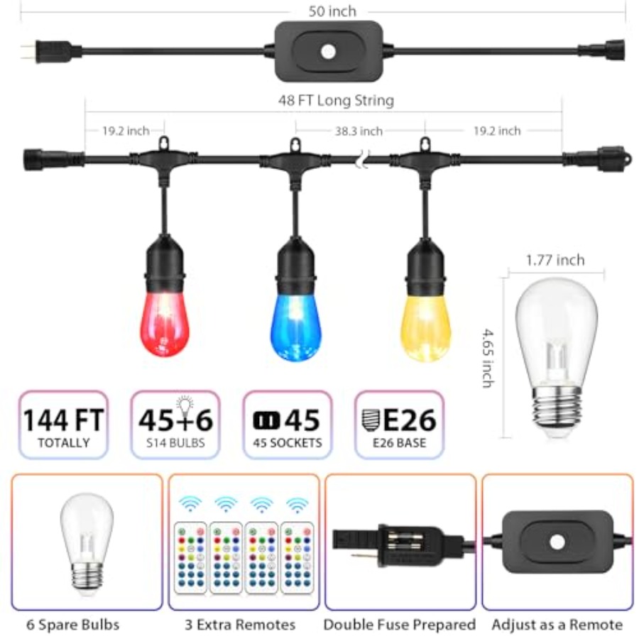 144Ft 3x48ft Multicolor Outdoo - String Light Bistro ulasan dan harga