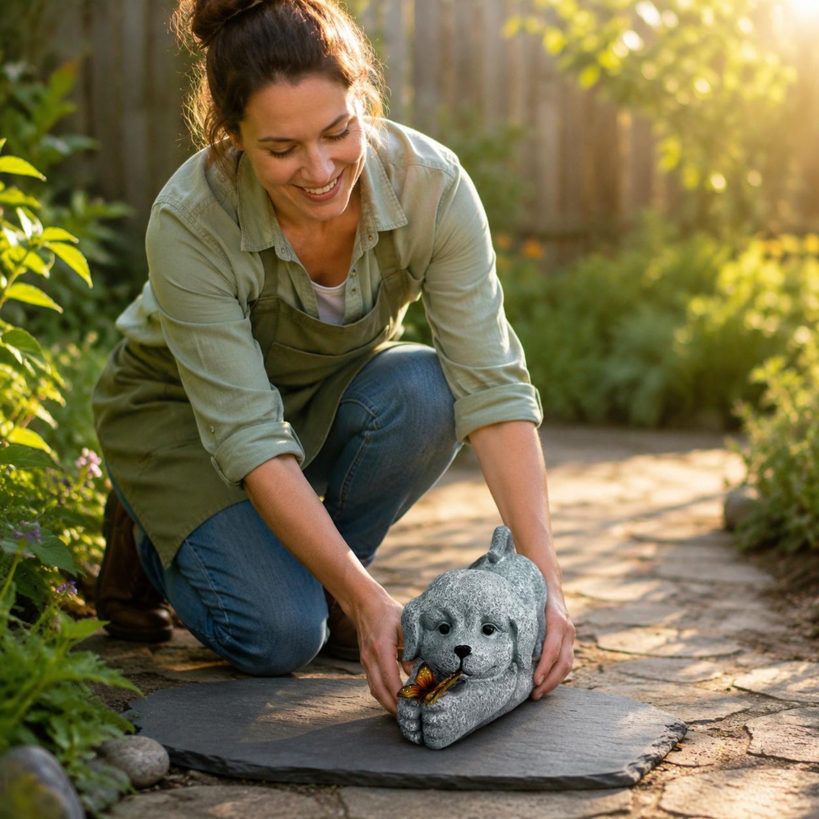 Solar Dog Statue Resin Craft S - Outdoor Lighting Yard Decoration ulasan dan harga