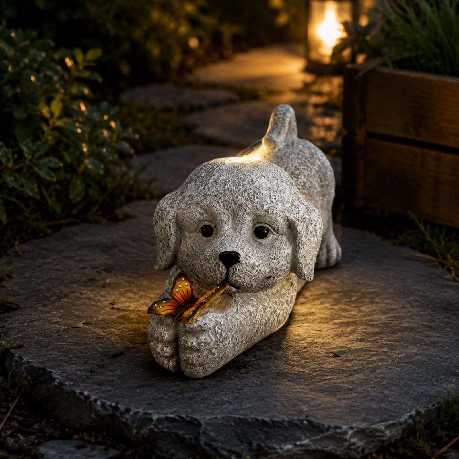 Solar Dog Statue Resin Craft S - Outdoor Lighting Yard Decoration ulasan dan harga
