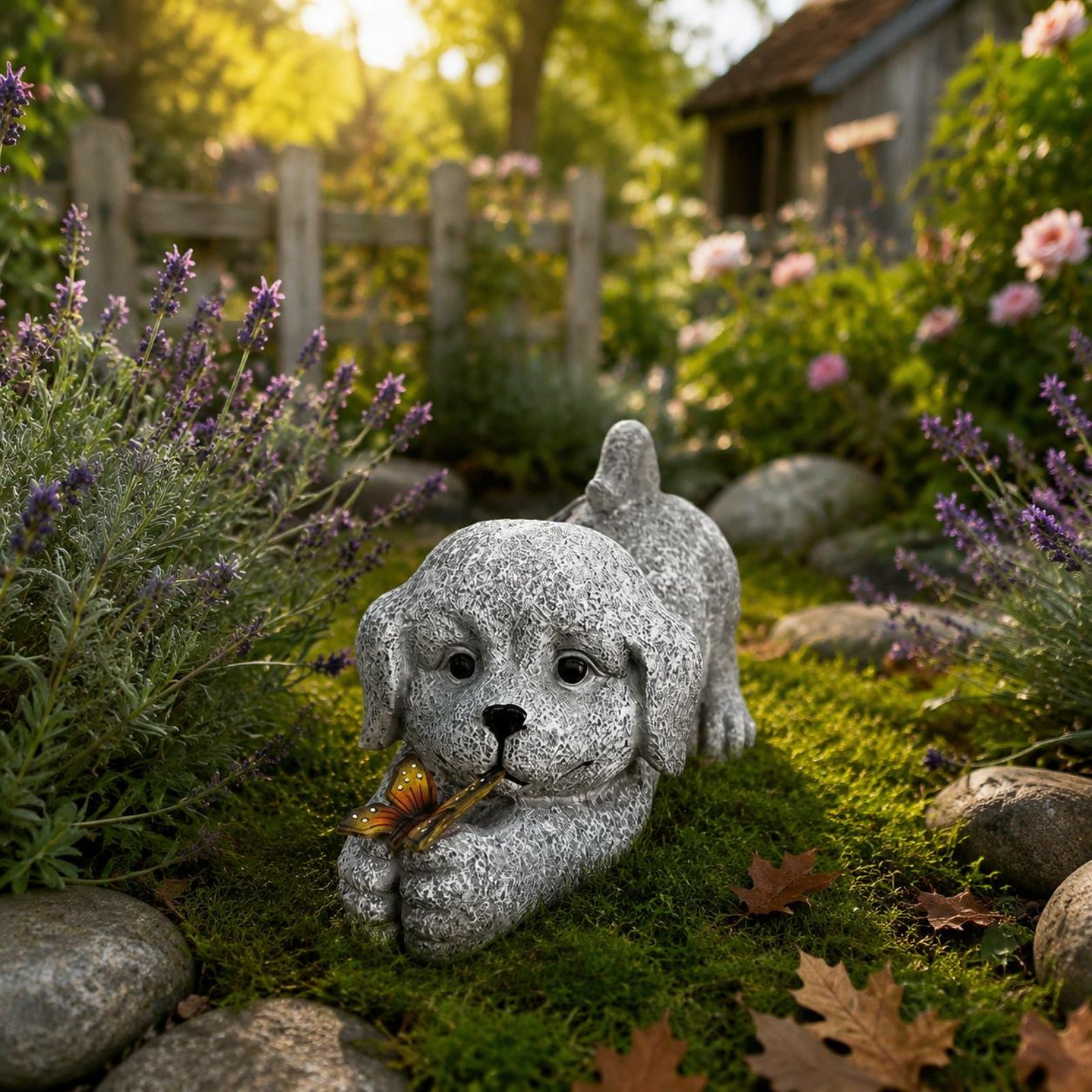 Solar Dog Statue Resin Craft S - Outdoor Lighting Yard Decoration ulasan dan harga