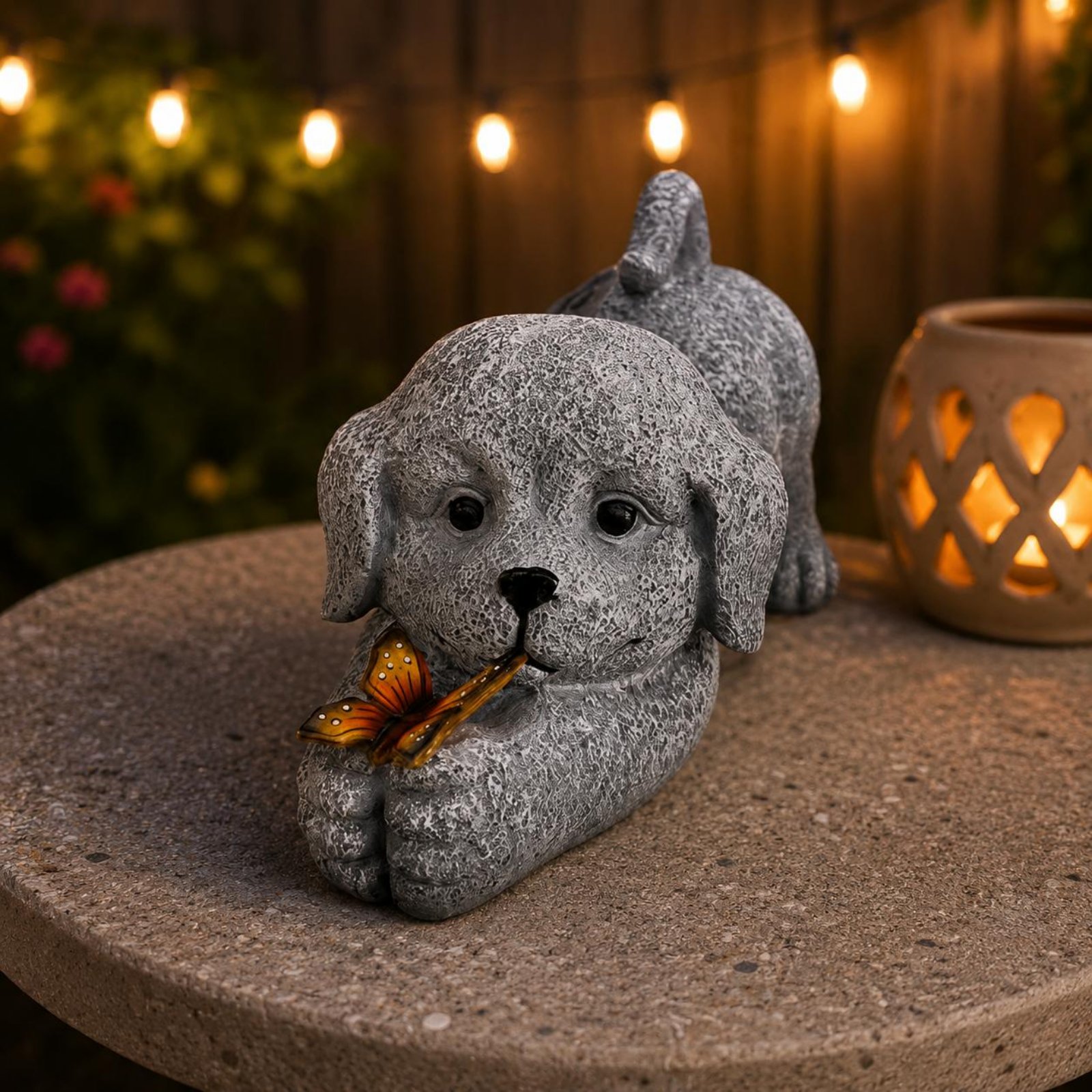 Solar Dog Statue Resin Craft S - Outdoor Lighting Yard Decoration ulasan dan harga
